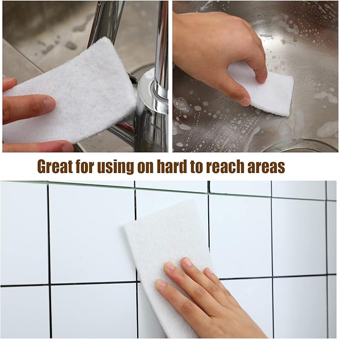 Hoolerry 40 Pcs White Scrub Pads Light Duty Scouring Non Woven Pad Non Scratch Abrasive Hand Multipurpose Scouring Sponge Multi Surface Scrubber Pads for Cleaning Polishing Home(4 x 6 Inch,White)