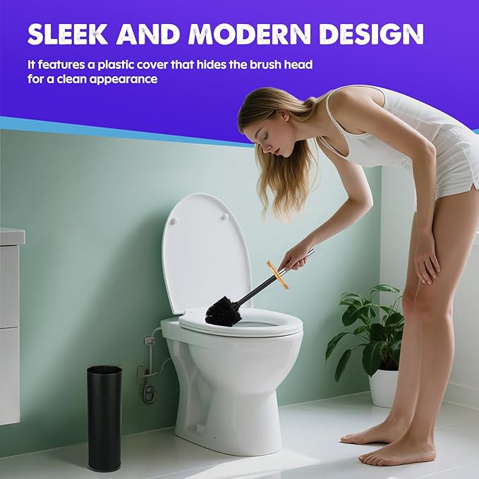 ODJSY Compact Toilet Brush and Holder 2 Pack,SetStainless Steel Handle Toilet Brush,Deep Cleaning,Durable Nylon bristles,Splash-Proof Design(White&Black)