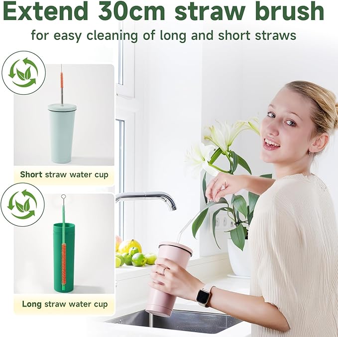 KLeXiC 9PCS Reusable Long Colored Straw Cleaner Brush Set 12" Bendable,Capable of Cleaning Various Metal, Silicone, Plastic, Bamboo,Glass Straws Tubes Diameters Ranging from 4-16mm