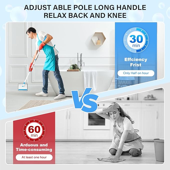 Cleaning Tools for Baseboard, Baseboard Cleaner Tool with Handle, 4 Reusable Cleaning Pads Wall Cleaner for Baseboards Cleaning, Ceiling, Wall, Floor, Shower Bathroom Kitchen