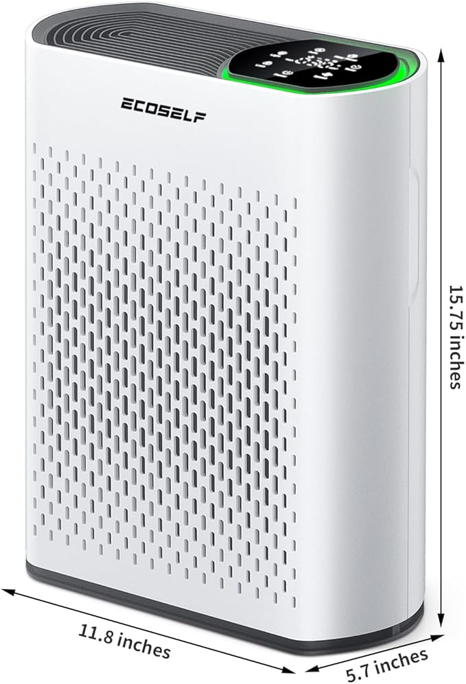 Powerful Air Purifiers for Home Large Room Up to 2400 Ft², ECOSELF HEPA Air Purifier with PM 2.5 Air Quality Display 20dB Sleep Mode, Air Purifiers for Bedroom Office Living Room HAP602 White