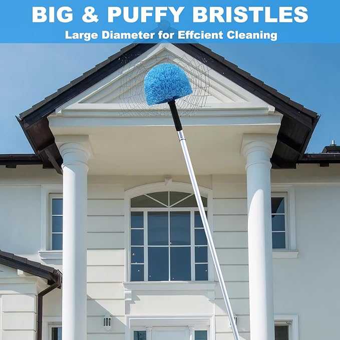 Blue Twist-On Cobweb Duster Head Brush - Efficient Indoor & Outdoor Spider Web Cleaning Solution - Fits Standard Acme Threaded Poles - Durable & Versatile Spider Web Cleaner Duster Brush Head Only