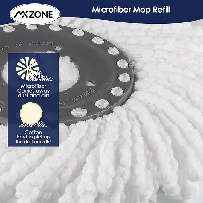 4 Premium Replacement Mop Heads Refills, Compatible for Hurricane Spin Magic Mop Head, fits 6.3‘’ Standard Replacement Round Spin Mop Heads Microfiber, Inner Hole 2.5'' Only - Machine Washable, White