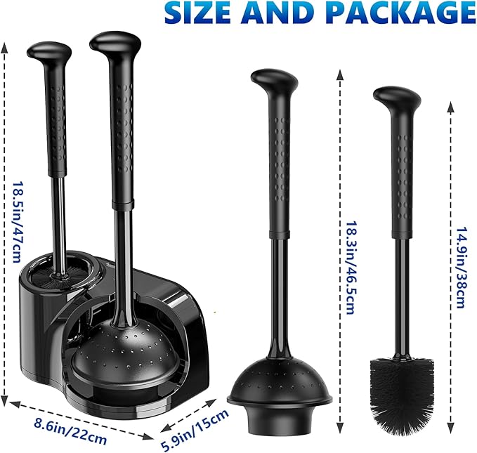EHADOO Toilet Brush and Plunger Set: 2-in-1 Heavy Duty Toilet Plunger and Bowl Brush Combo with Holder for Bathroom Cleaning - Black
