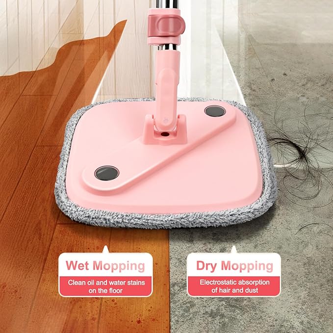 Upgraded Spin Mop and Bucket System Set, Self Separate Clean and Dirty Water, Foldable Square Standing Mop Head with Microfiber Mop Pads, Detachable Bucket