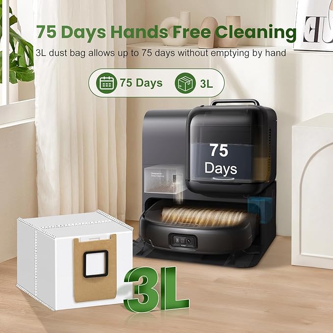 Ndoge 12 Pack Replacement Dust Bags for Eufy E28 Omni/E25 Omni Robot Vacuum Replacement Vacuum Bags 3L Large Capacity Disposable Bag Heavy-Duty 4-Layer Replcement Bags
