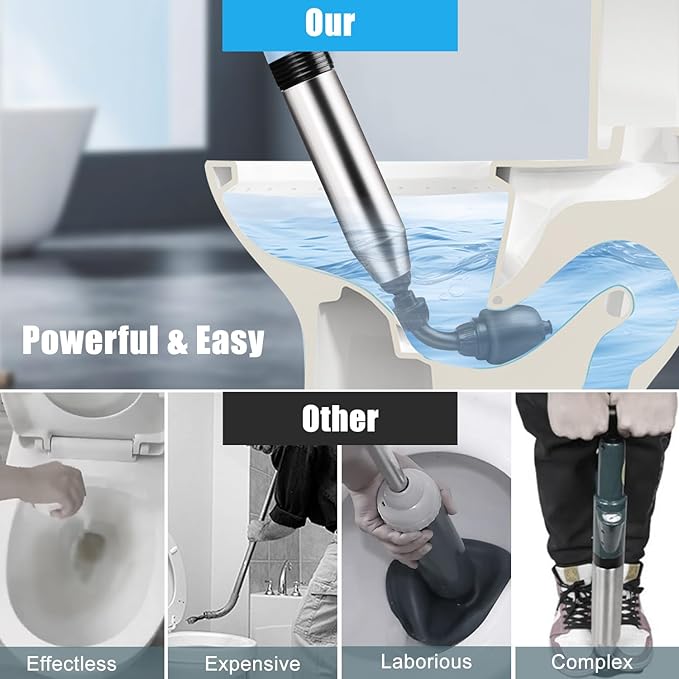 WOHPW Electric Toilet Plunger - Fast Unclogging Power with High Pressure Air Technology for Clogged Toilets, Sinks, Showers, Bathtubs and Pipes, Heavy Duty Home Drain Unclogger Kit