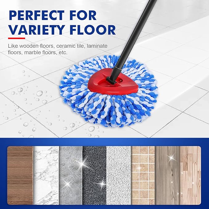 5 Pack Spin Mop Replace Head for Rinse Clean 2 Tank Spin Mop Head Refill Replacement for Rinse 2 Tank System Mircofiber Mop Heads Refill for All Floor Surface Clean