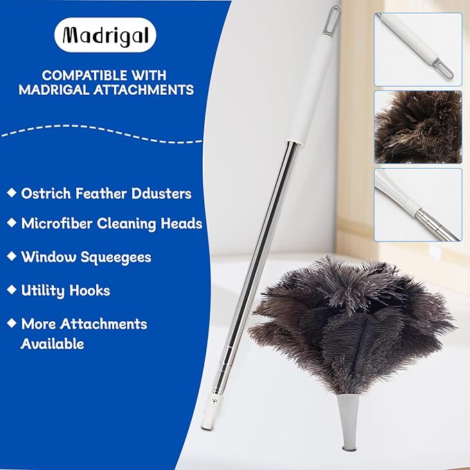 Madrigal 72" Extendable Ostrich Feather Duster for Cleaning with 2 Replacement Heads Washable and Reusable Long Handle Handheld Feather Duster for High Places, Home,Office Cleaning