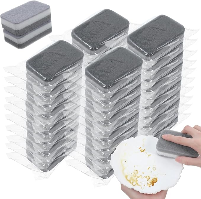 40 Pcs Individually Wrapped Sponges Kitchen Dishwashing Sponge Bulk, Non Scratch Dishes Scouring Pad Dishcloth, Odor-Free Sponge Wipes for Household Cleaning Dishes Travel Apartments, Grey