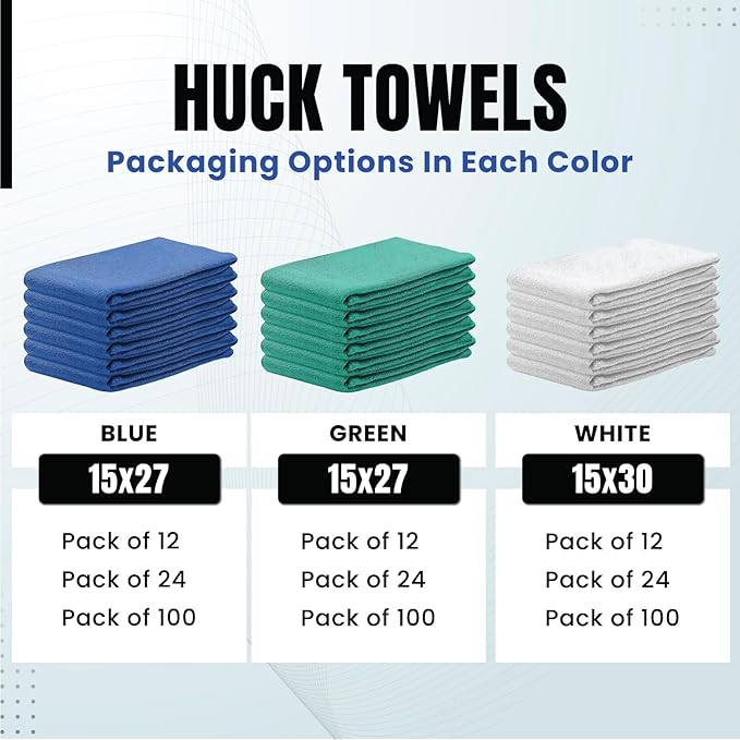 Premium White Huck Towels – (100 Pack) 15 x 30 inches 100% Cotton Bulk Towel for General Cleaning, Auto Shop, and Hospital Use, Super Absorbent, Machine Washable Cloth