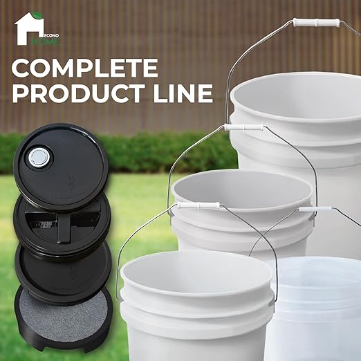 3.5-Gallon White Bucket Pail with Spout Lid, Metal Handles with Plastic Grip for Easy Carrying, Easy Stack and Store, Heavy-Duty Extra Durable, Food Grade, BPA Free - 1 Pack