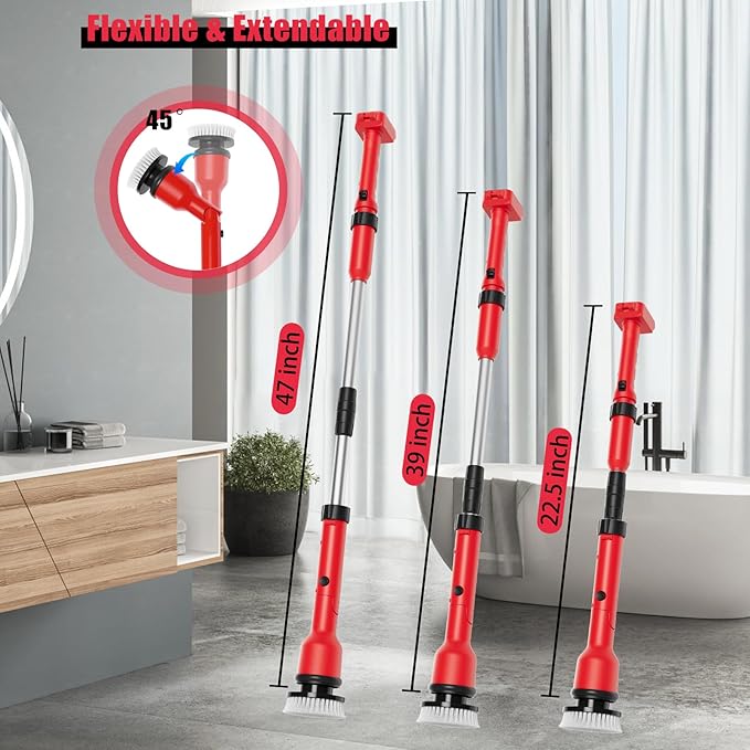 Electric Spin Scrubber Compatible for Milwaukee 18V Battery,8-in-1 Cordless Cleaning Brush & 1000 RPM Battery Powered Scrubber with Adjustable Extension for Bathroom, Kitchen, Car, Floor (No Battery