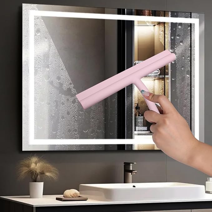 DEOFUXT Silicone Shower Squeegee for Glass Doors Window Squeegee for Walls, Sink, Mirror, Bathroom, Car Window Cleaning - Pink