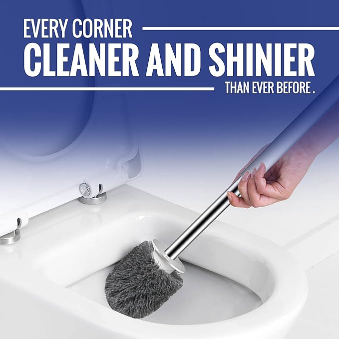 True Fresh Toilet Brush and Plunger Set with Holder Caddy -Stainless Steel Brush and Toilet Plunger for Heavy Duty -2-in-1 Scrubber Combo with Hidden Tweezer & Extendable Plastic Handle
