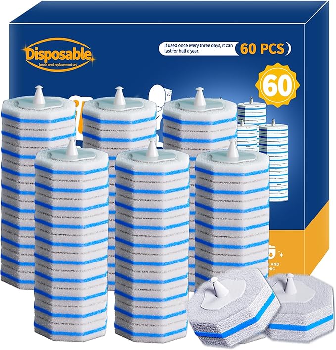 60pcs Disposable Toilet Brush Refill Pads, Replacement Brush Heads, Toilet Cleaner Refills,Disposable Wand Heads,Bathroom Cleaning,Toilet Cleaning Scrubbers Compatible with Most Toilet Brushes