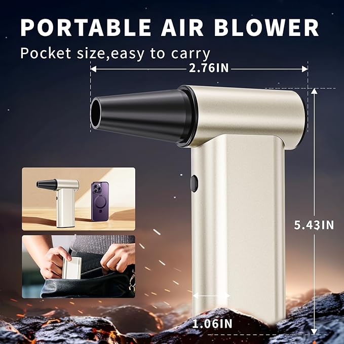 Rckskaya Compressed Air Duster, 300000RPM Powerful Electric Air Duster Rechargeable Battery, 4-Gear Handheld Blower Cordless, Phone Charger, Mini Blower for Keyboard, Computer, House, Outdoor and Car