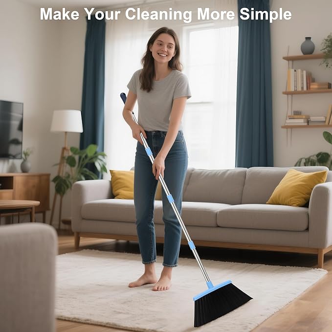 OLLSDIRE Broom and Dustpan Set for Home 2025 Indoor Outdoor Broom with Dustpan Combo Set Upright Dust Pans with Long Handle Angle Broom for Kids Garden Pet Hair Lobby Wood Floor Kitchen