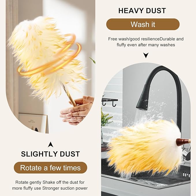 Lambswool Duster 16 inch with Bamboo Handle Soft Natural Wool Feather Dusters for Cleaning Office Home Car etc