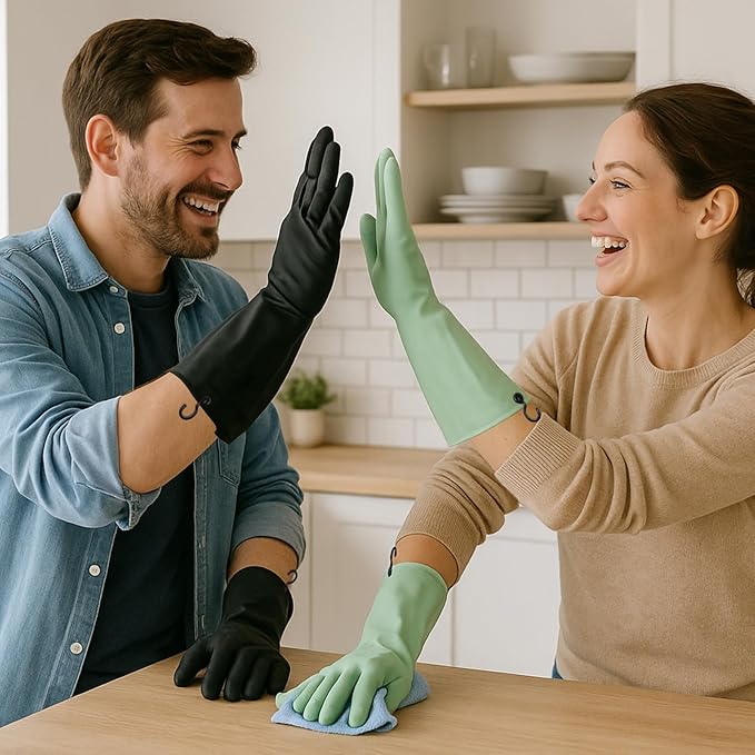 Rubber Dishwashing Gloves for Kitchen 4 Pairs Cleaning Household Dish Washing Reusable & Waterproof Latex Glove(Small/with Hook)