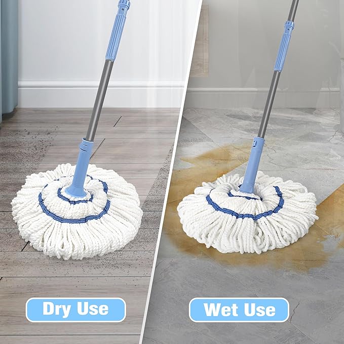 NEWE Self Wringing Twist Mop for Floor Cleaning, Upgraded 18-inch Wide Microfiber Mops, 55 Inches Long Handle Wet Dry Kitchen Easy Squeeze String Mop for Wood, Hardwood, Tile, Marble (Blue)