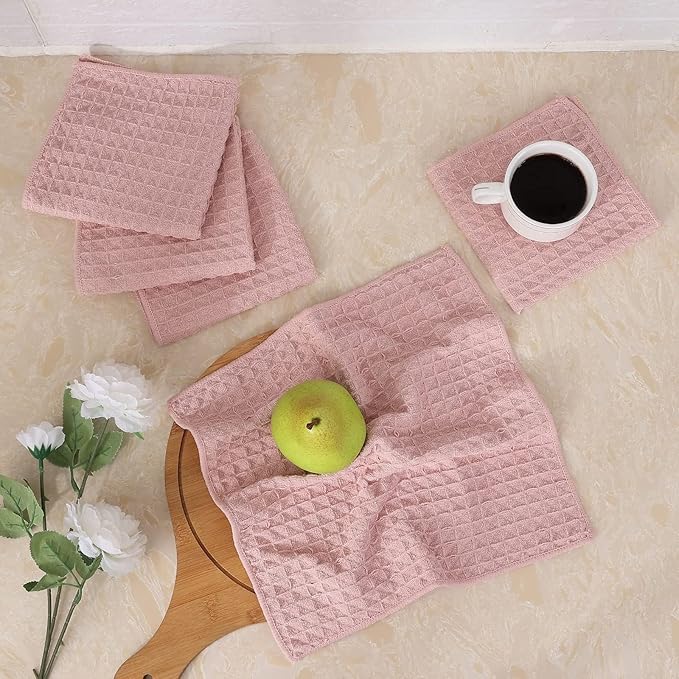 Homaxy Microfiber Waffle Weave Kitchen Dish Cloths, 12 x 12 Inch Ultra Absorbent and Solid Color Dish Towels for Kitchen Fast Drying Dishcloth for Washing Dishes, 8 Pack, Pink