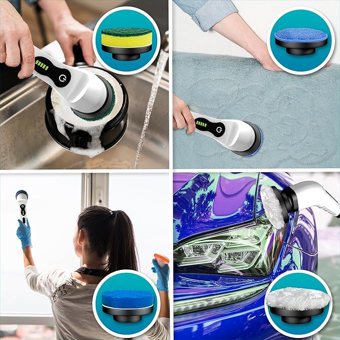 Deliverypacket -Electric Spin Scrubber with 9 Brush Heads, Cordless Shower Cleaning Brush with Long Handle, Rechargeable & Waterproof