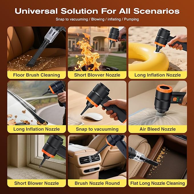 Creims 13000PA Portable Car Handheld Cordless Vacuum Cleaner with High Powerful Mini Cordless Car Vacuum 6800mAh Battery, 10 Nozzles, Rubber Paint Material for Car, Home, Pet Cleaning(Black Orange)
