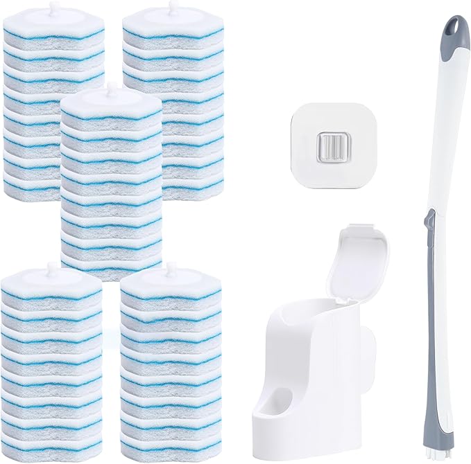 Disposable Toilet Brush with 40 Toilet Wand Refills, Wall Mounted Toilet Brush and Holder Set, Toilet Bowl Brush for Bathroom Toilet Sink Cleaning