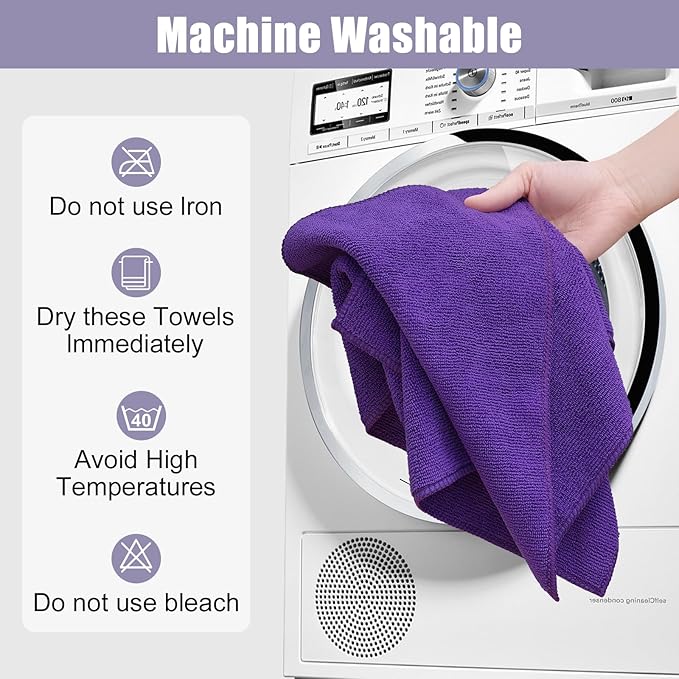 Kitinjoy 12 Pack Microfiber Cleaning Cloth(12 x 12 Inches, Purple), Ultra Soft and Absorbent Cleaning Rags, Reusable and Non-Linting dust Removal Cleaning Cloths for Car, House, Kitchen