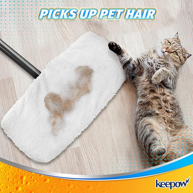 KEEPOW Reusable Mop Pads Compatible with O Cedar Hardwood Floor'N More Microfiber Mop, Mop Refill Heads Replacements for Wet and Dry Use, 15x8 Inch, 4 Pack