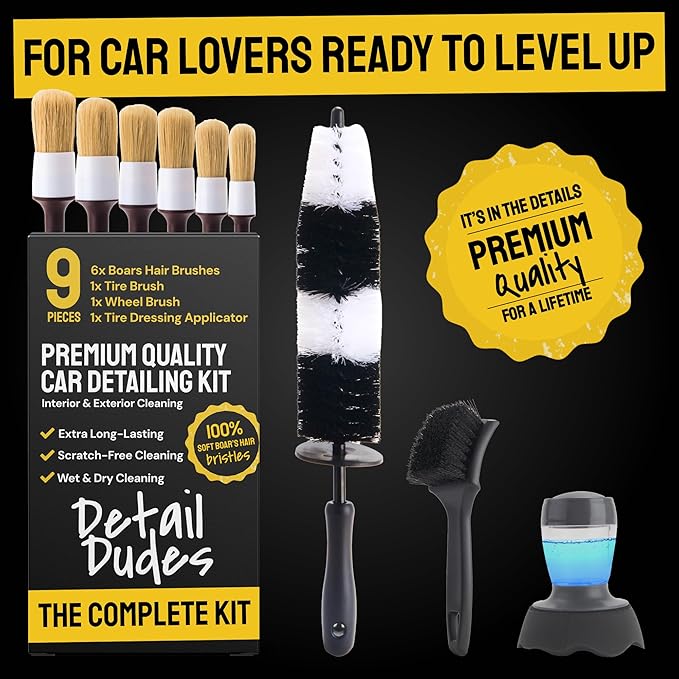 Detail Dudes Soft Boar Hair Car Detailing Brush Set - 6-Pack - Scratch-Free Soft Bristle Cleaning Brushes - Reaches Tight Spots & Interior Car Cleaning Kit - Ergonomic & Durable Detailing Supplies