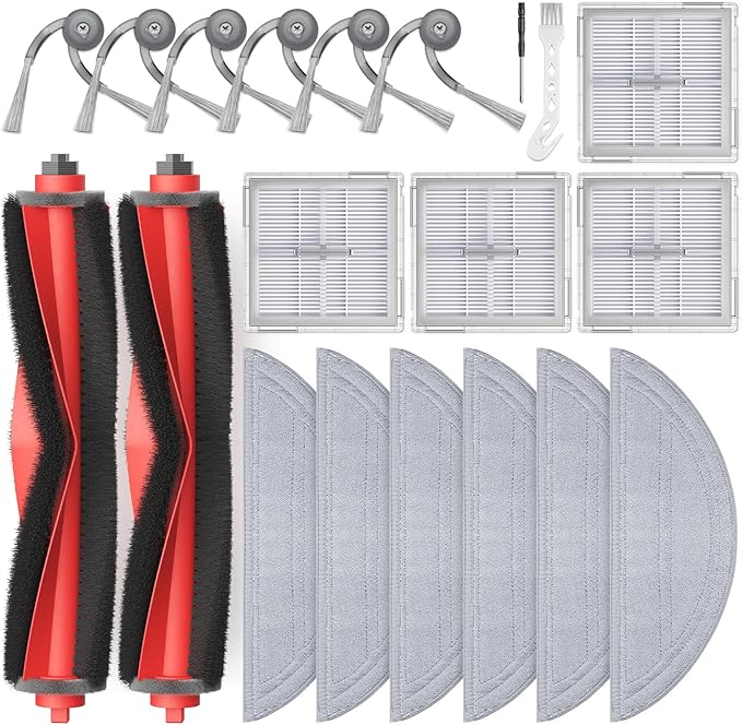 20Pcs Q10 S5+ Accessories for Roborock Q10 S5 / Q10 S5+ Robot Vacuum, Replacement Parts with 2 Main Brush, 6 Mop Pads, 4 HEPA Filters, 6 Side Brushes, 2 Tools
