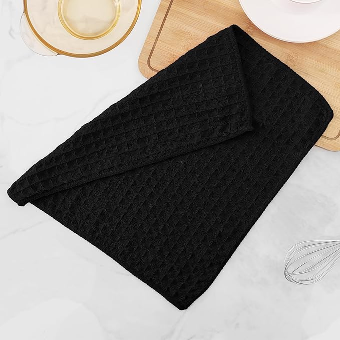 Homaxy Microfiber Waffle Weave Kitchen Dish Cloths, 12 x 12 Inch Ultra Absorbent and Solid Color Dish Towels for Kitchen Fast Drying Dishcloth for Washing Dishes, 8 Pack, Black