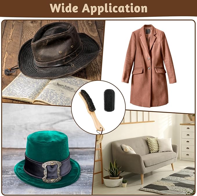 2PCS Felt Hat Brush, Felt Hat Cleaner with Horsehair Brush and Sponge Brush, Cowboy Hat Cleaner Easily Removes Dust Fuzz and Lint for Shoes Hats and Clothes