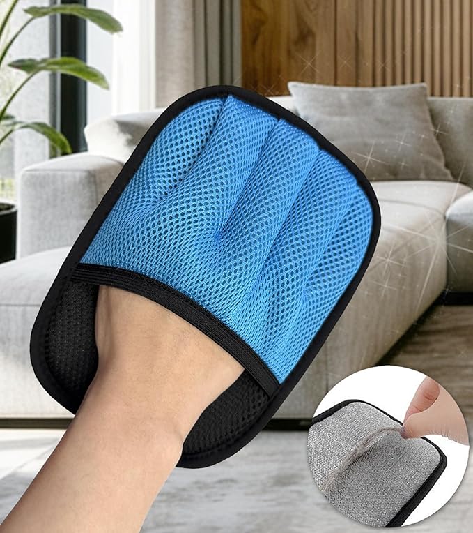 Upgraded 5-Finger Pet Hair Removal Gloves for Cats & Dogs, Reusable Electrostatic Magic Brush for Carpet, Couch, Car Seat, Clothing, Gentle Grooming and Hair Remover Tool (Blue)