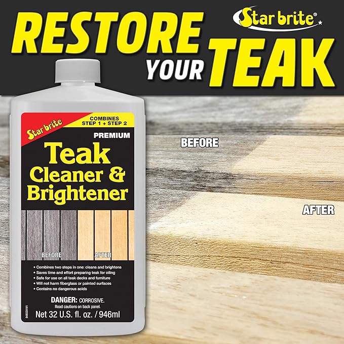 STAR BRITE Teak Cleaner & Brightener, Restore Weathered Wood, 32oz (094932)