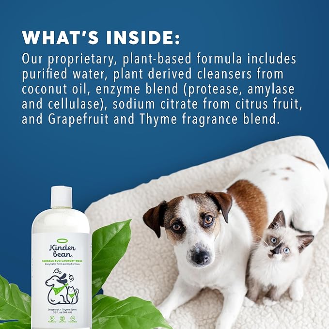 Kinderbean Dog and Cat Laundry Wash, 32 oz. Enzyme Formula Pet Laundry Detergent Removes Pet Odors, Cleans Stains from Cat Urine or Dog Urine, Safe Laundry Odor Eliminator for Bedding, Collars, Toys