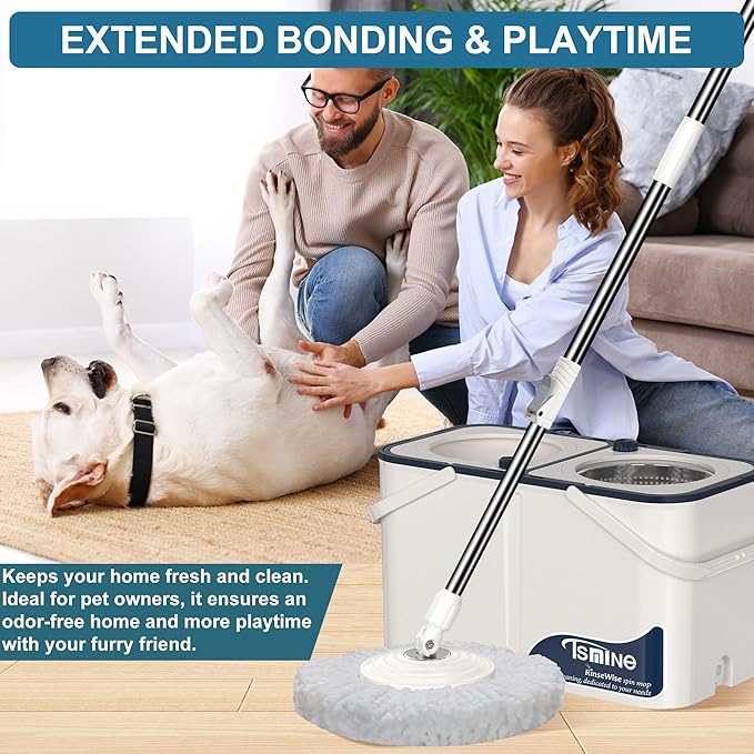 Mop and Bucket with Wringer Set for Home, Spin Mop and Bucket Separates Dirty and Clean Water,4-Chamber Mop Bucket, Best Household Cleaning Tools with 6 Replacement Mop Heads,4X Wheel