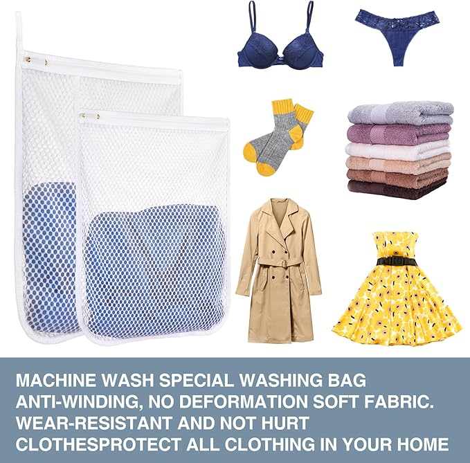 3 pcs Durable Honeycomb Mesh Laundry Bags for Delicates 2 Large (16" x 19") 1 Medium (12" x 15")