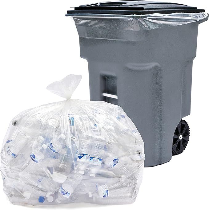 Tasker 64-65 Gallon Clear Trash Bags, Recycling Bag (Huge 120 Count) 60 Gallon Clear Extra Large Recycling Garbage Bags