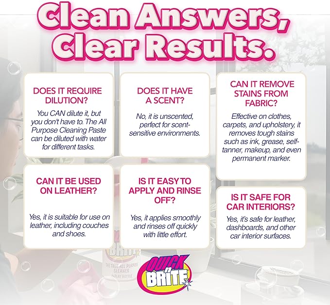 Quick 'n Brite All Purpose Cleaning Paste – Miracle Cleaner for Tough Stains, Biodegradable, Non-Toxic, Pet-Safe, Multi-Surface Stain Remover, Made in USA, 12 Oz