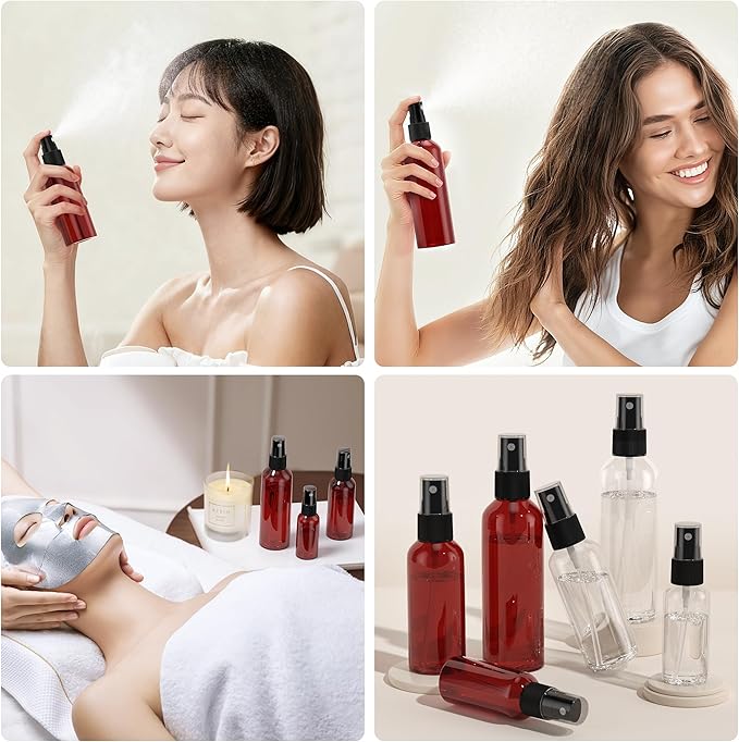 100Pack Small Spray Bottles 2oz, 60ml Travel Spray Bottle Bulk Black Fine Mist Sprayer, Empty Refillable Containers Portable Cosmetic Plastic Spray Bottles for Cleaning, Misting & Skin Care-Brown