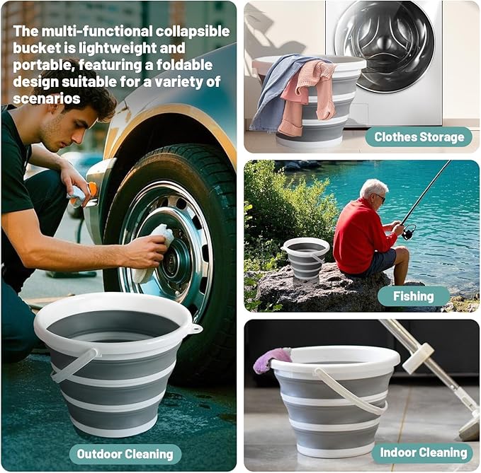 Collapsible Water Bucket (10L / 2.6 Gal) – Portable, Easy to Carry & Store, Ideal for Car Wash, Cleaning, Camping, Fishing, Outdoor Activities with Collapsible Handle Design, 2 Pack