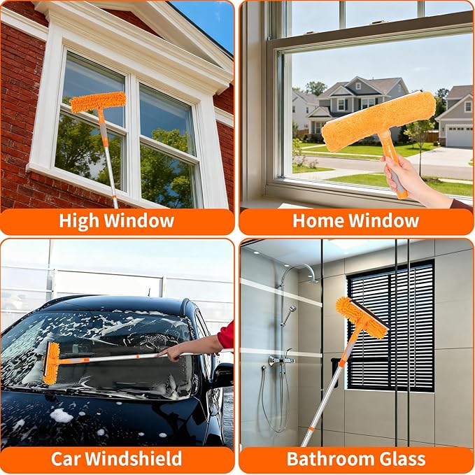 TIMIVO 152'' Window Cleaning Kit, 2 in 1 Window Squeegee with Extension Poles, Window Cleaner Tools for Indoor/Outdoor High Window, Car, Glass