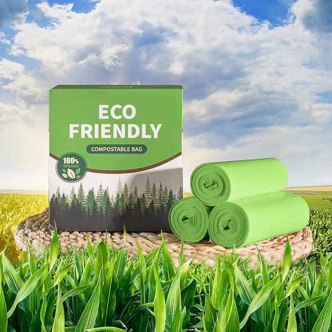 Eargardin Compostable Trash Bags 2.6 Gallon 100 Counts Compost Small Garbage Bag for Kitchen Bathroom BPI Certified, Green
