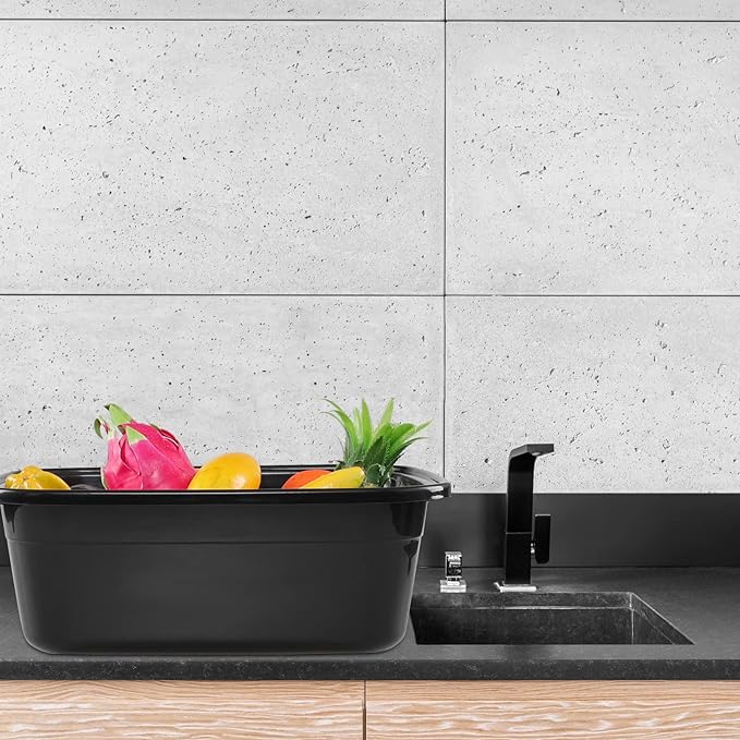 Ramddy 2 Pack 18 Quart Plastic Washing Basin Tub, Black Rectangle Dish Pan