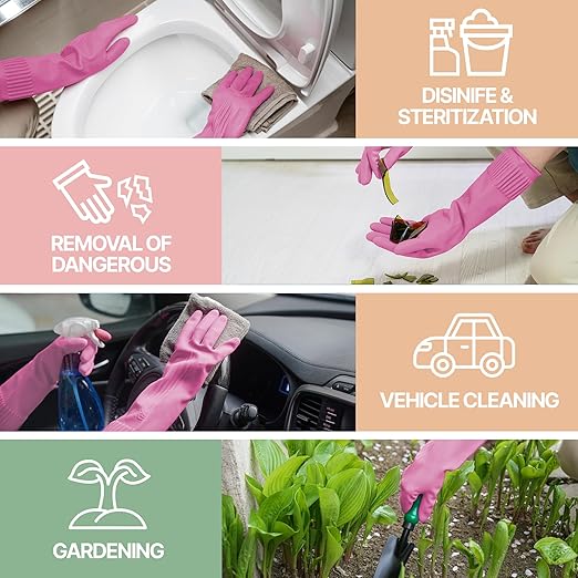 Mamison 2 Pairs Reusable Waterproof Household Dishwashing Cleaning Rubber Gloves, Non-Slip Kitchen Glove (Pink, XXL (Pack of 2))