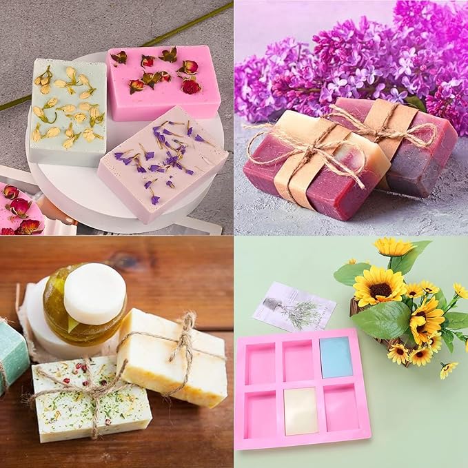 Soap Molds Silicone-2PCS 6 Cavities Rectangle Soap Mold,DIY Handmade Soap Mold for Soap Bath Bombs Shower Steamer Lotion Bars (Pink-rectangular)