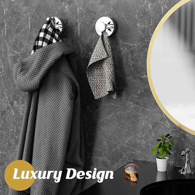 MOTAIPEAK Suction Cup Hooks for Shower,Removable Shower Towel Suction Hooks for Bathroom Wall,Kitchen,Glass,Mirror,Tile to Hang Robes,Loofah-Chrome(2-Pack)